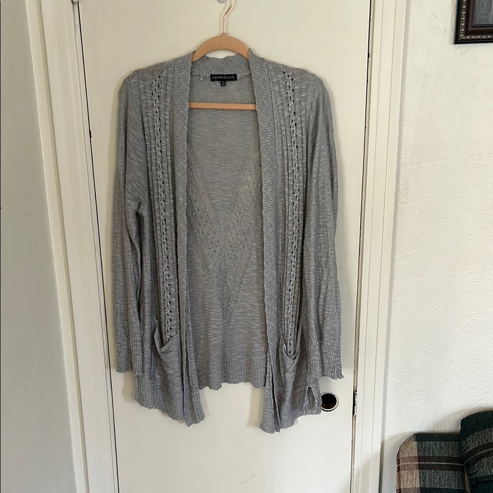 Gray Cable Knit Open-Front Cardigan